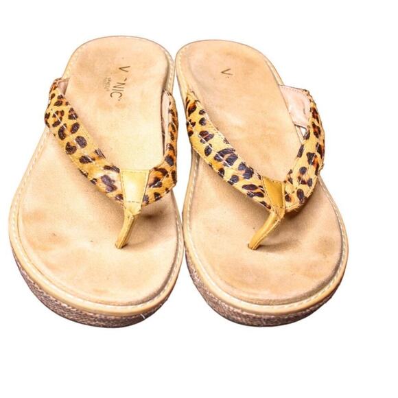 Vionic Grenada Leopard Print Thong Wedge Heel Sandals Straw Weave 9 - Picture 2 of 7
